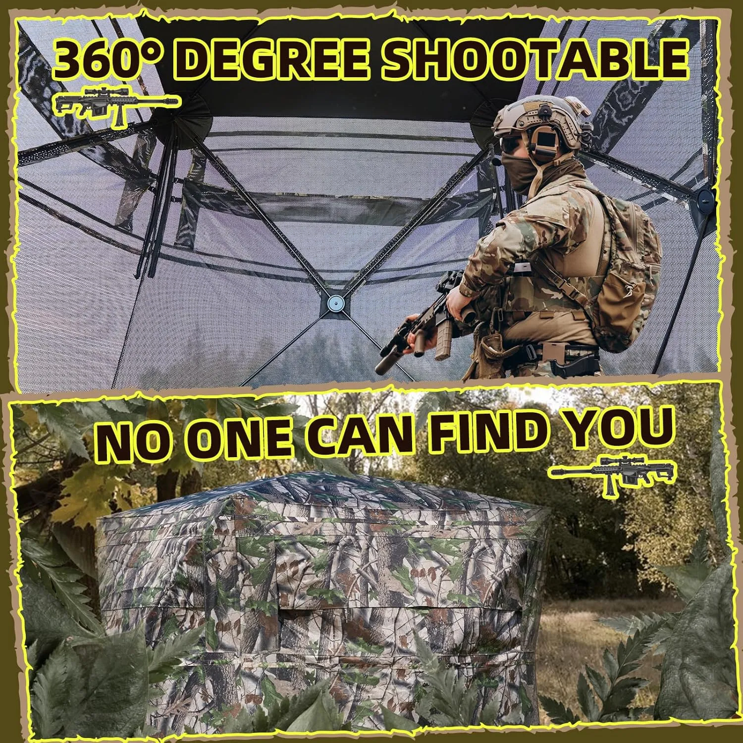 YOLENY See-Through Hunting Blind, Portable Pop Up Ground Blind with Carrying Bag - Resilient Tent, Zip Door & Silent Windows for Deer & Turkey Hunting
