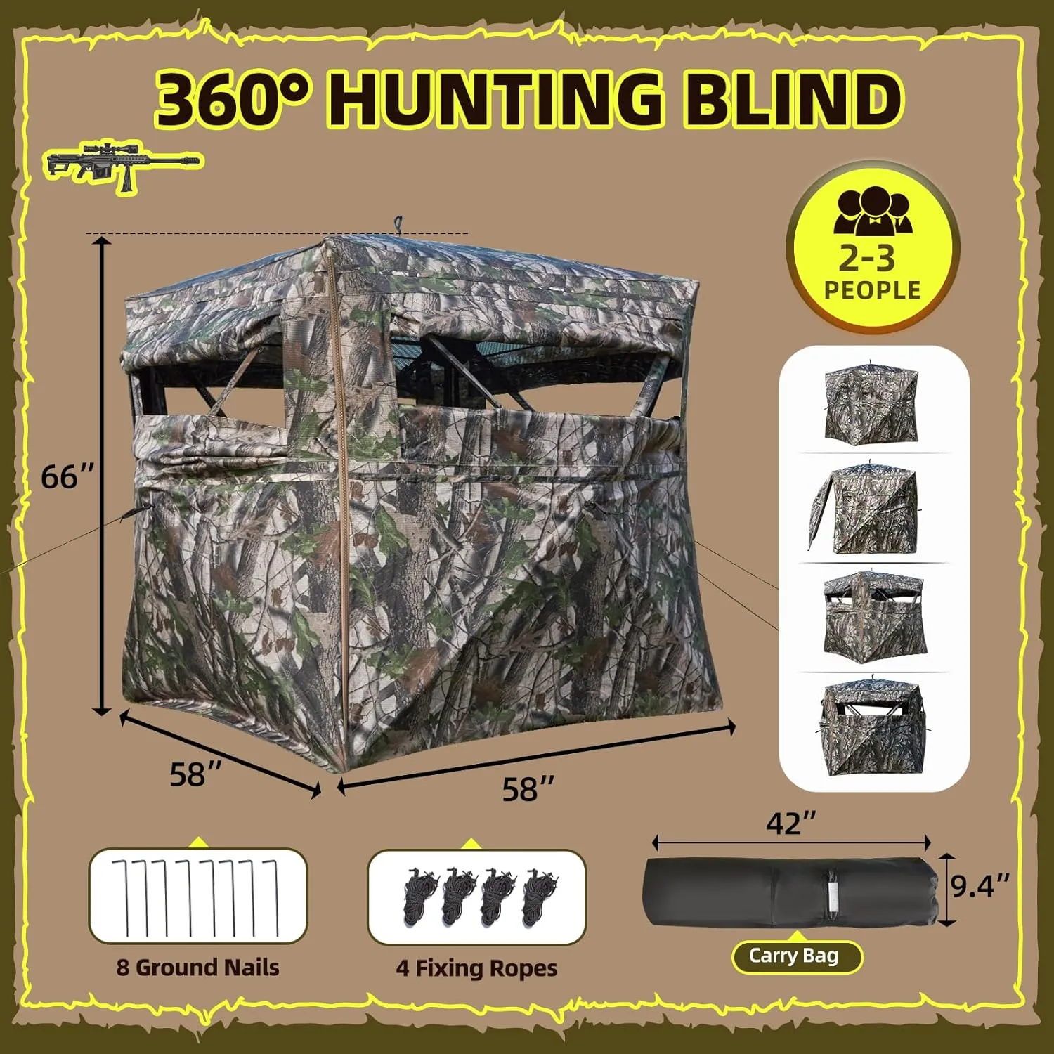 YOLENY See-Through Hunting Blind, Portable Pop Up Ground Blind with Carrying Bag - Resilient Tent, Zip Door & Silent Windows for Deer & Turkey Hunting