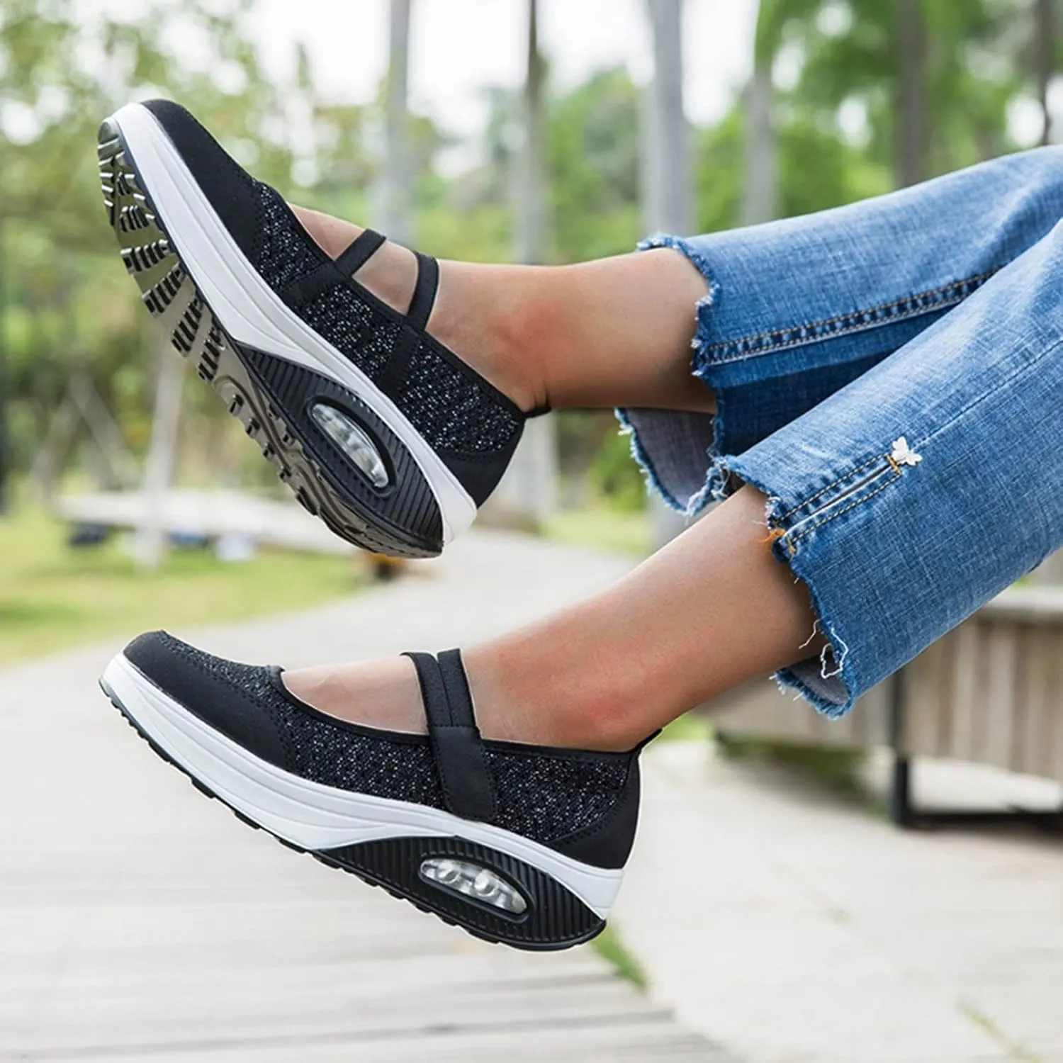 ZBYY Woman Casual Walking Shoes Comfort Sneakers Fashion Mesh Wedge Sneaker Lightweight Nurse Loafers Mary Jane Shoes