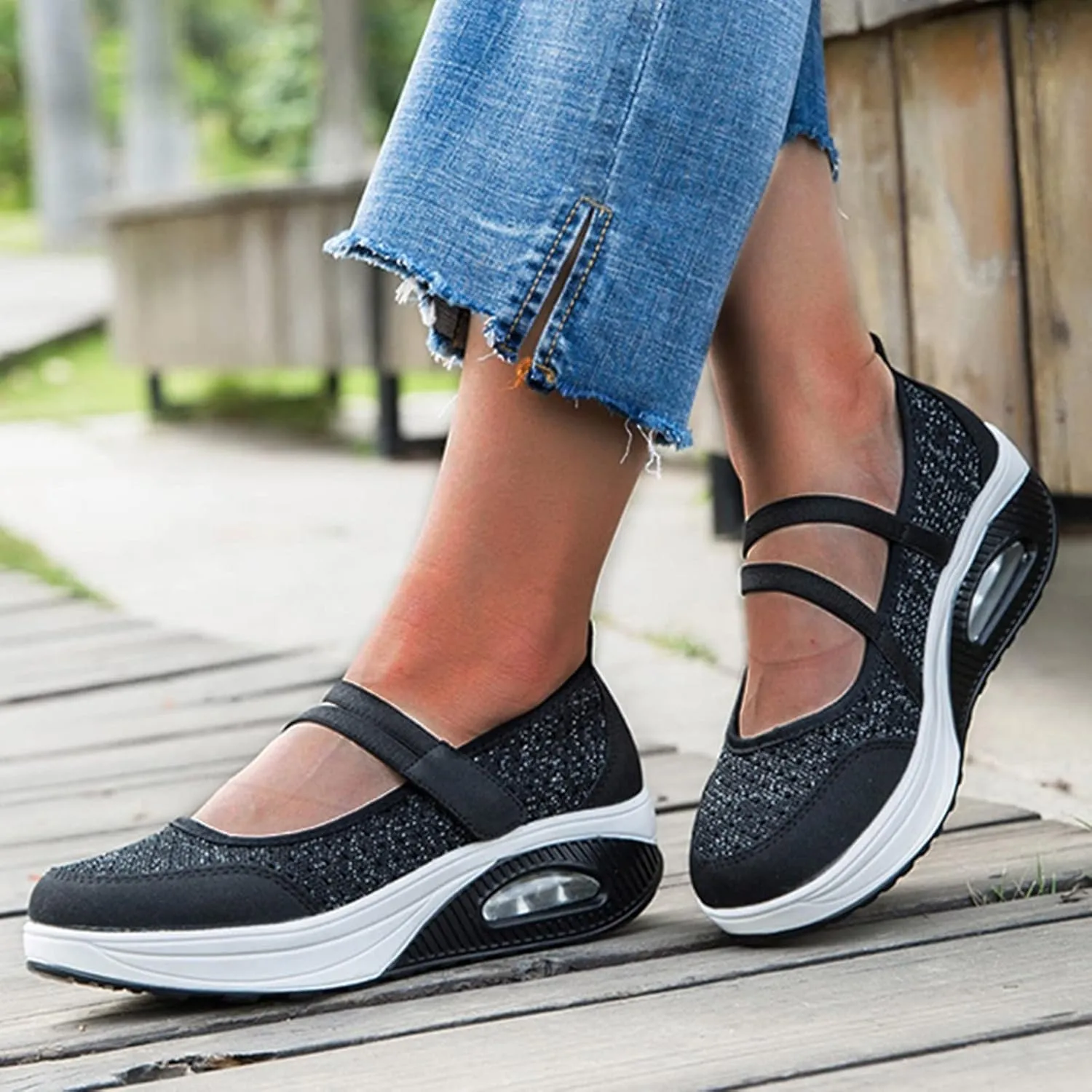 ZBYY Woman Casual Walking Shoes Comfort Sneakers Fashion Mesh Wedge Sneaker Lightweight Nurse Loafers Mary Jane Shoes